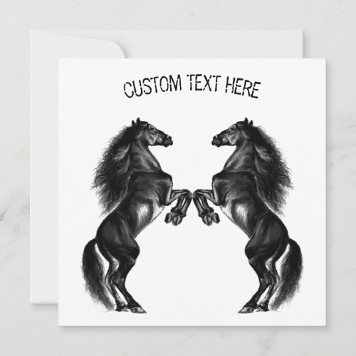 Upright Black Wild Horses Drawing _ Add Your Text
