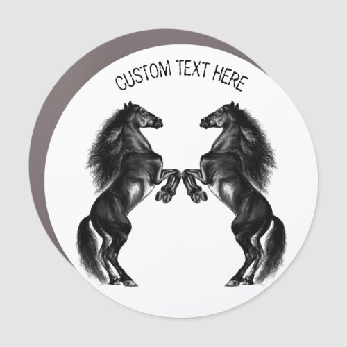 Upright Black Wild Horses Drawing _ Add Your Text Car Magnet