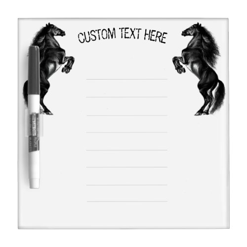 Upright Black Wild Horses Drawing _ Add Your Text Dry Erase Board