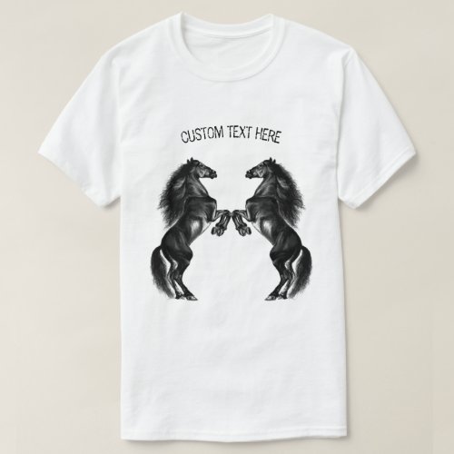 Upright Black Wild Horses _ Drawing _Add Your Text T_Shirt