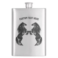 Upright Black Wild Horses Flask Add Your Text Name