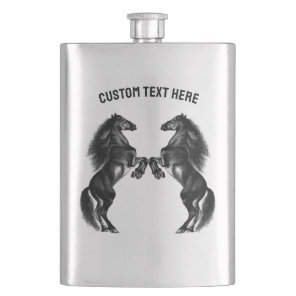 Upright Black Wild Horses Flask Add Your Text Name