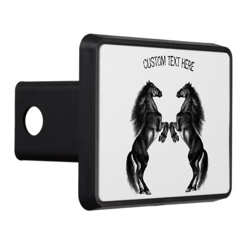 Upright Black Wild Horses Hitch Cover Custom Text
