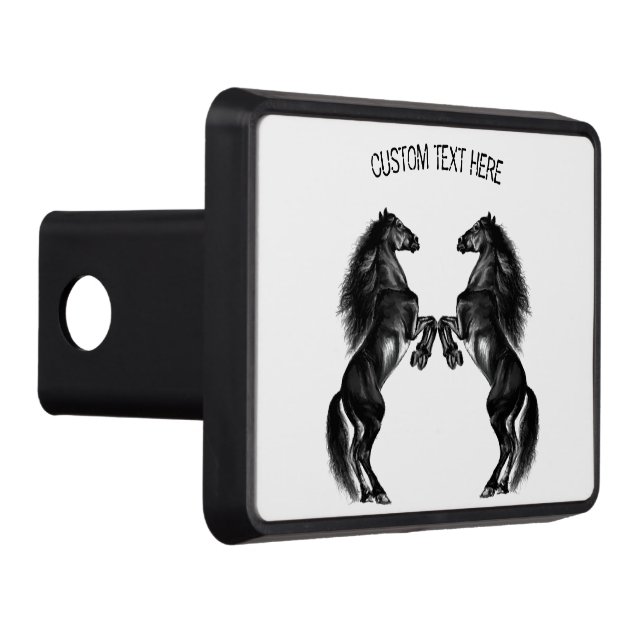 Upright Black Wild Horses Hitch Cover Custom Text (Right)