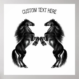 Upright Black Wild Horses Poster Your Text / Color