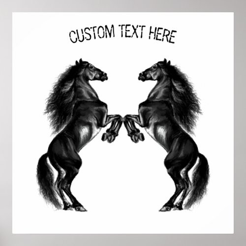 Upright Black Wild Horses Poster Your Text  Color
