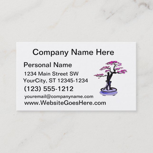Upright Deadwood Bonsai Purple Business Card (Front)