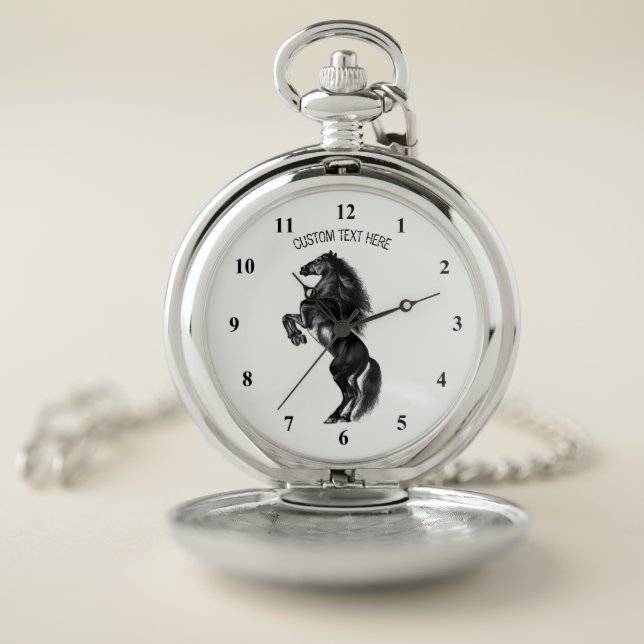 Upright Horse Pocket Watch with Custom Text (Inside)
