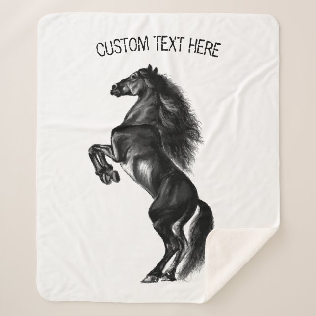 Upright Horse Sherpa Blanket Custom Text and Color (Front)