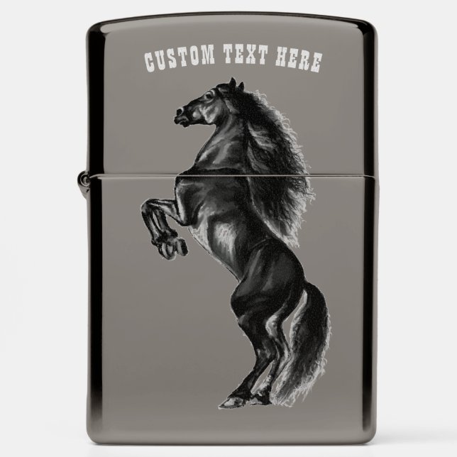 Upright Horse Zippo Lighter Custom Text Name (Front)