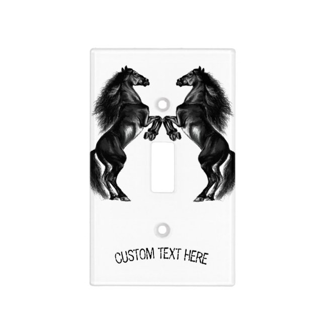 Upright Horses Light Switch Cover with Custom Text (Front)