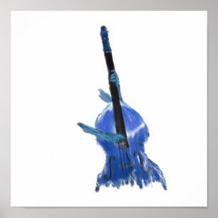 Upright orchestral acoustic double bass blue art poster