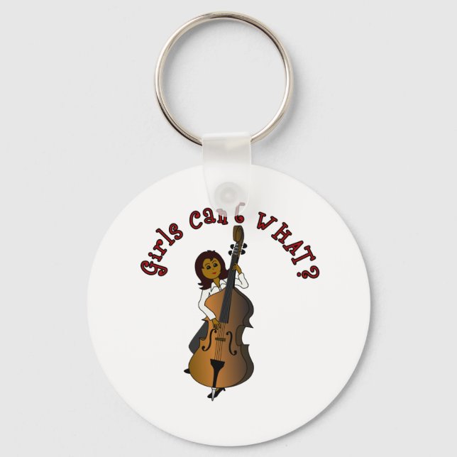 Upright String Double Bass Player Woman Keychain (Front)