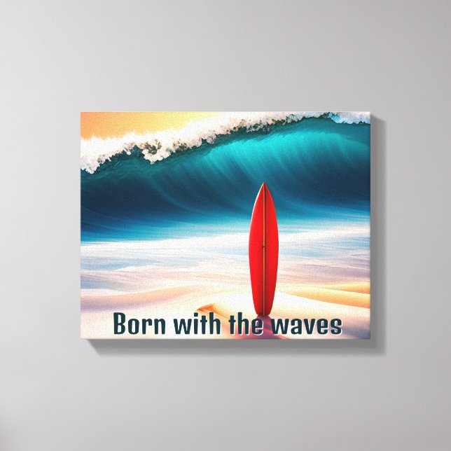 Upright Surfboard In Beach Sand Canvas Print (Front)