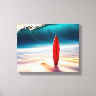 Upright Surfboard In Beach Sand Canvas Print