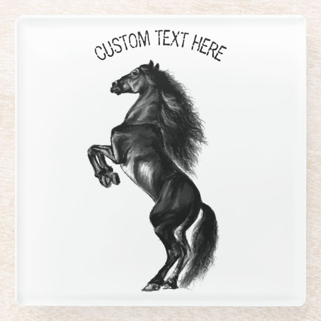 Upright Wild Horse Glass Coaster with Custom Text (Front)