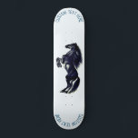 Upright Wild Horse Skateboard with  Custom Text<br><div class="desc">Skateboard with Upright Black Wild Horse - Black and White Drawing Animal Art Mustang Horses by MIGNED - Add Your Unique Text / Name - Choose your favorite text and background colors - Resize and move or remove elements with customization tool. Please see my other projects / paintings. You can...</div>