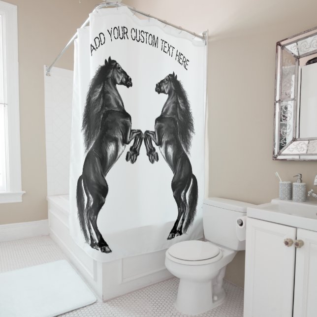 Upright Wild Horses Shower Curtain - Custom Text (In Situ)