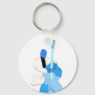 uprightbassplayerBlueWhiteversion Keychain