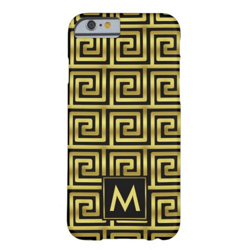 Upscale Black Faux Gold Monogram Greek Key Classy Barely There iPhone 6 Case