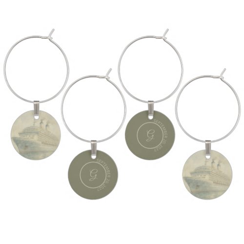 Upscale Cruise Destination Wedding Monogram Wine Charm