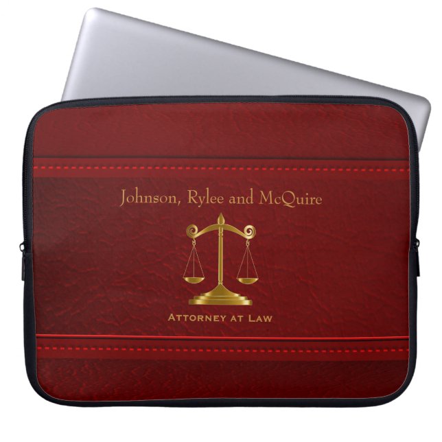 Upscale Deep Red Leather - ⚖ Attorney Design Laptop Sleeve (Front)