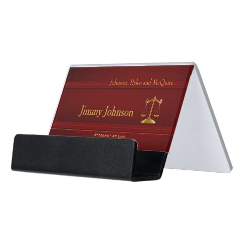 Upscale Deep Red Leather _ Law Design Desk Business Card Holder