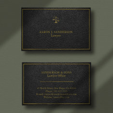 Upscale Faux Black Leather Gold Frame Lawyer Business Card at Zazzle