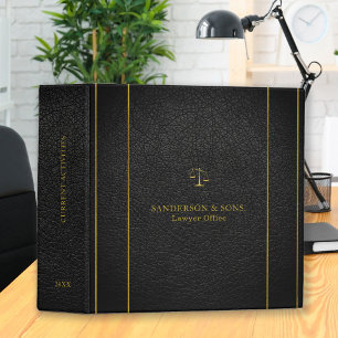 Upscale faux black leather gold typography lawyer 3 ring binder