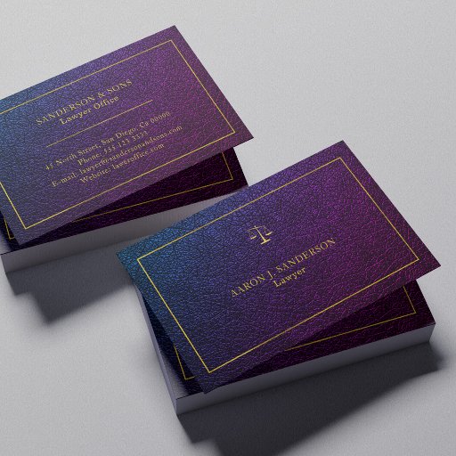 Customizable Upscale faux purple leather gold frame lawyer business card
