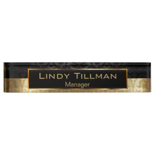 Upscale Gold and Black Damask Name Plate