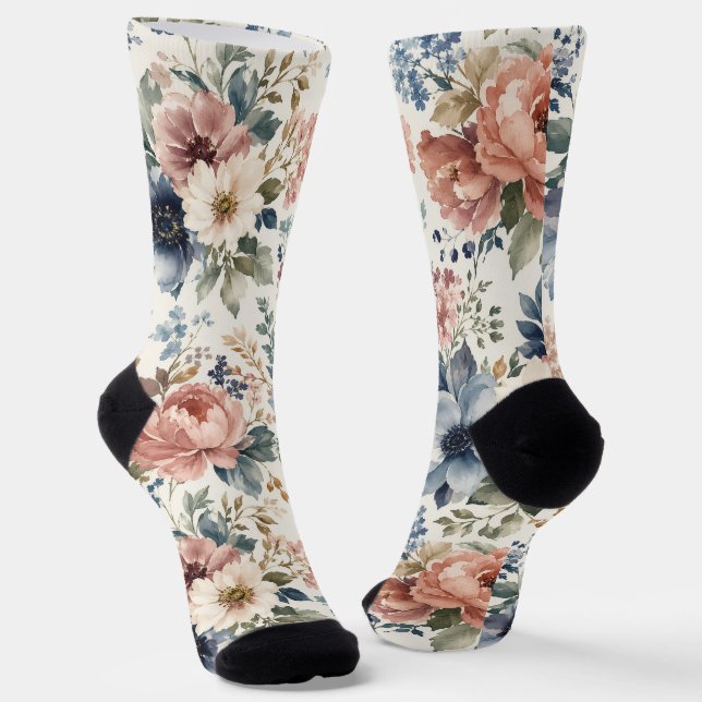 Upscale Hand-Painted Watercolor Clusters Socks (Angled)