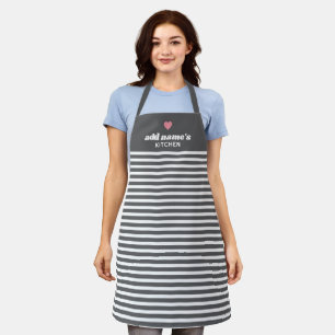 Upscale Heart Monogram with Modern Stripes Apron