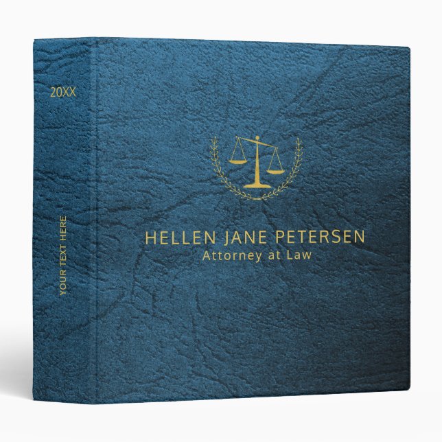 Upscale lawyer office blue leather look and gold binder (Front/Spine)