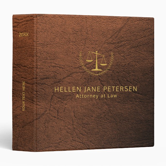 Upscale lawyer office brown leather look and gold binder (Front/Spine)
