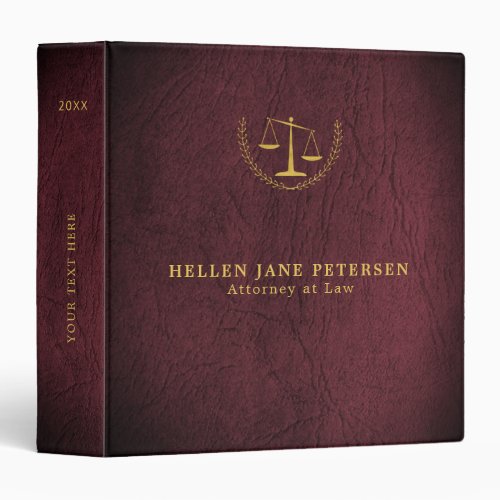 Upscale lawyer office gold burgundy leather 3 ring binder