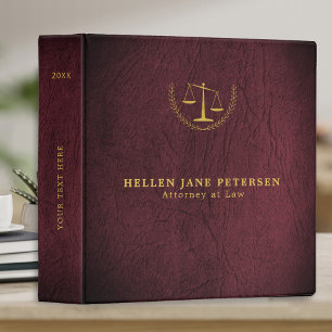 Upscale lawyer office gold burgundy leather 3 ring binder