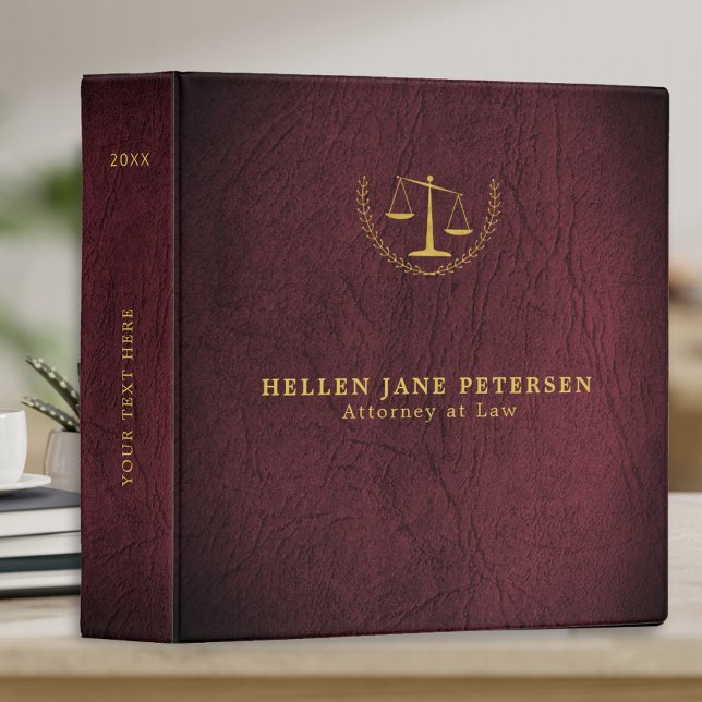 Upscale lawyer office gold burgundy leather 3 ring binder (Creator Uploaded)