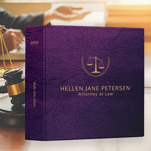 Upscale lawyer office purple leather look and gold binder