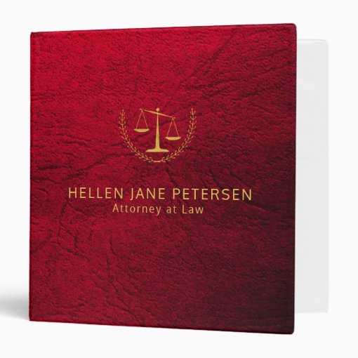 Upscale lawyer office red leather look and gold binder Zazzle
