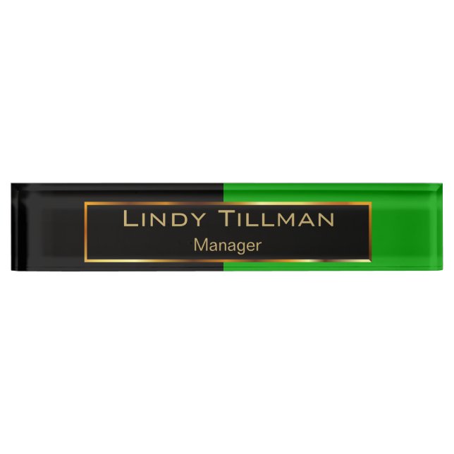 Upscale Lime Green and Black Desk Name Plate (Front)