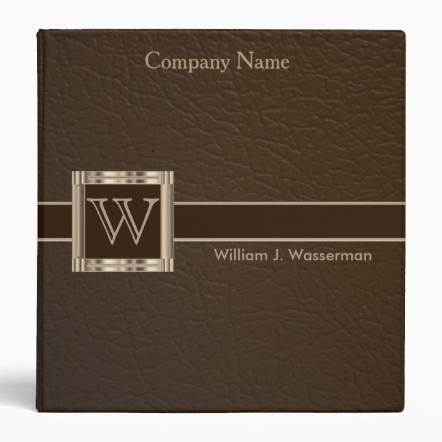 Upscale Monogram Chocolate Leather 3 Ring Binder (Front)