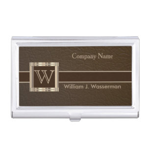 Upscale Monogram Chocolate Leather Business Card Case