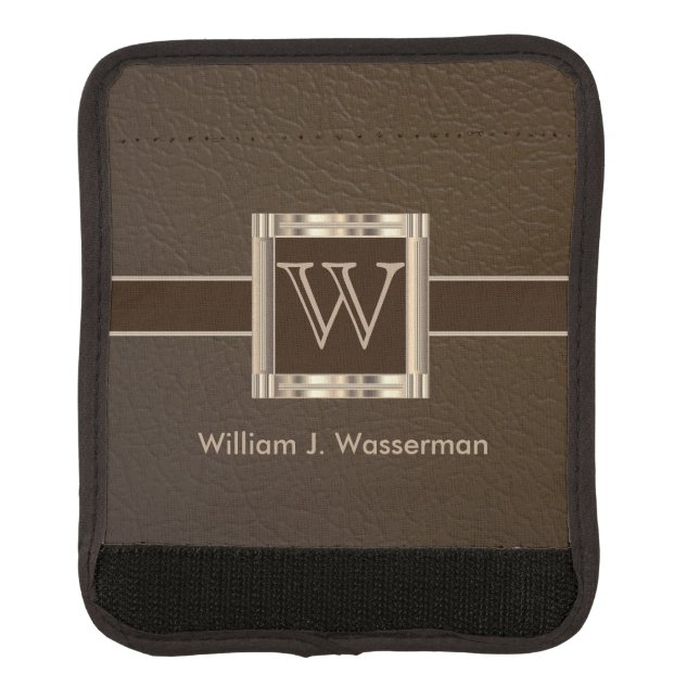 Upscale Monogram Chocolate Leather Luggage Handle Wrap (Front)