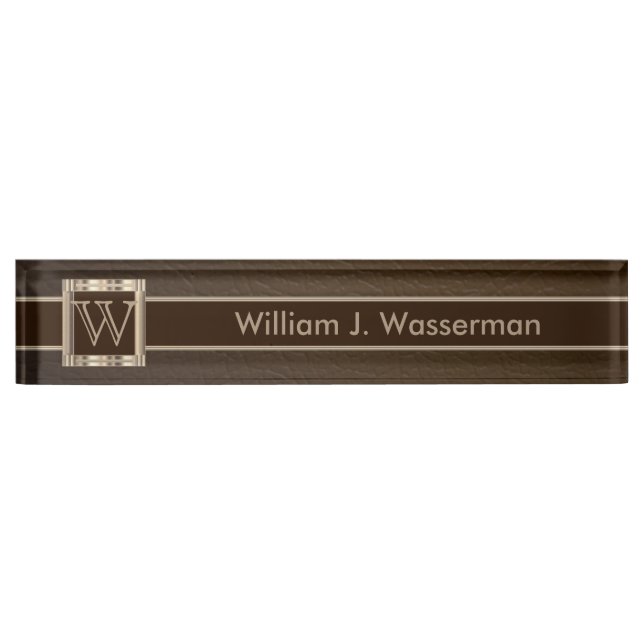 Upscale Monogram Chocolate Leather Name Plate (Front)