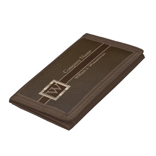 Upscale Monogram Chocolate Leather Trifold Wallet