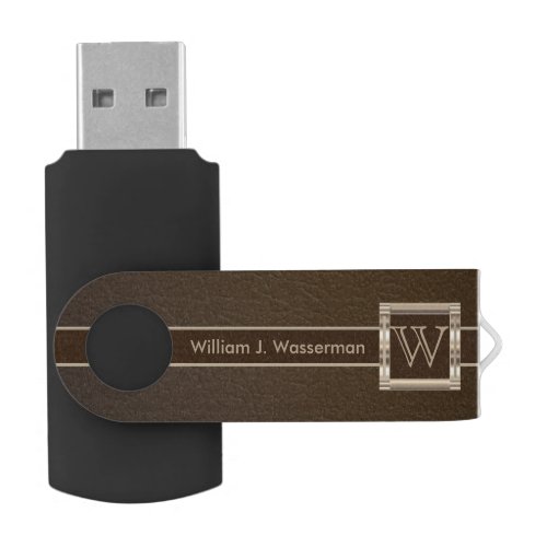 Upscale Monogram Masculine Leather Design USB Flash Drive