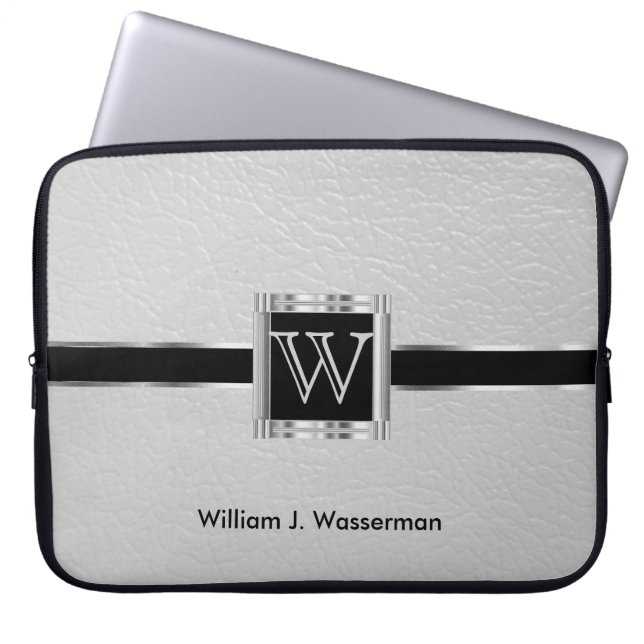 Upscale Monogram White Leather Laptop Sleeve (Front)