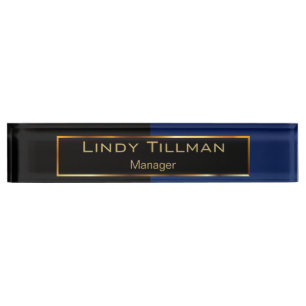 Upscale Navy Blue and Black Desk Name Plate