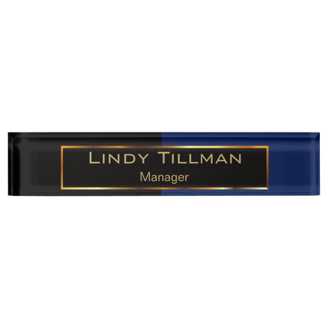 Upscale Navy Blue and Black Desk Name Plate (Front)